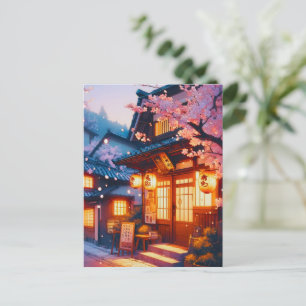 Carte Postale Nuit de fleurs de cerisier dans le vieux Japon