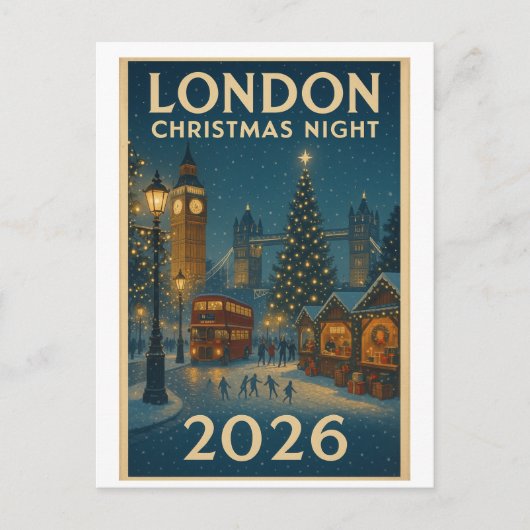 Carte Postale Nuit de Noël à Londres 2026 (Devant)