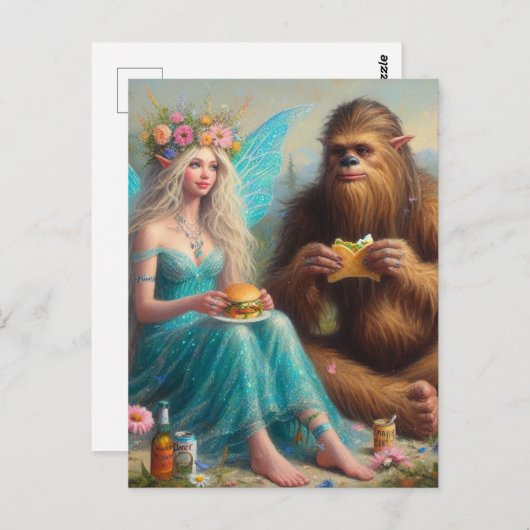 Carte Postale Nuit de restauration rapide avec Sasquatch et la F (Devant / Derrière)