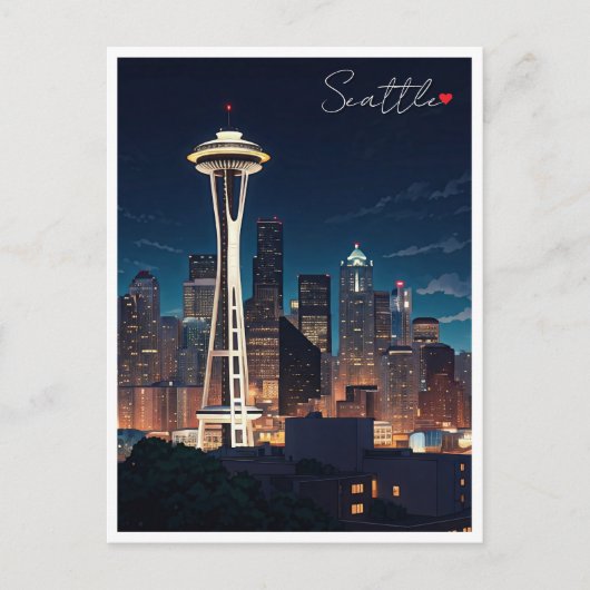 Carte Postale Nuit de Seattle Washington (Devant)