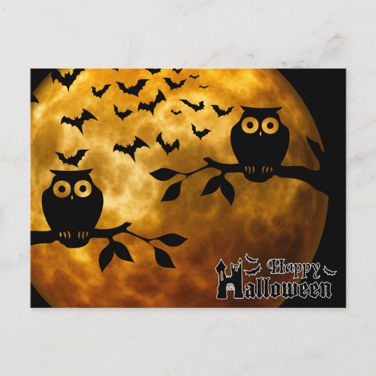 Carte Postale Nuit d'Halloween effrayant avec les hibou (Devant)