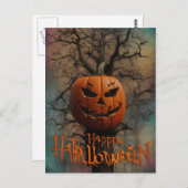 Carte Postale Nuit d'Halloween effrayant avec sorcière (Devant / Derrière)