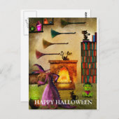 Carte Postale Nuit effrayante d'Halloween avec sorcière (Devant / Derrière)