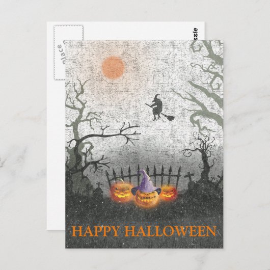 Carte Postale Nuit effrayante d'Halloween avec une citrouille so (Devant / Derrière)