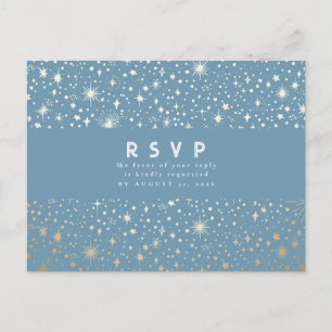 Carte Postale Nuit étoile Dusty Bleu et Mariage Or RSVP
