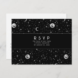 Carte Postale Nuit étoile Noir et Argent Mariage RSVP