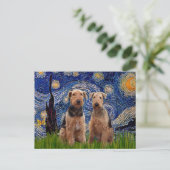 Carte Postale Nuit étoilée - Airedale Terriers (deux) (Debout devant)