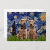 Carte Postale Nuit étoilée - Airedale Terriers (deux) (Devant / Derrière)