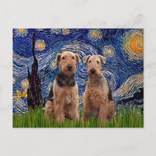Carte Postale Nuit étoilée - Airedale Terriers (deux) (Devant)