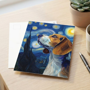 Carte Postale Nuit étoilée Beagle Chien Art Impressionniste