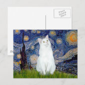 Carte Postale Nuit étoilée - Chat blanc (Devant / Derrière)