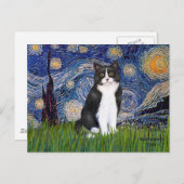 Carte Postale Nuit étoilée - Chat noir et blanc (Devant / Derrière)