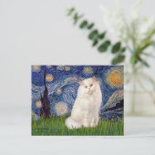 Carte Postale Nuit étoilée - Chat persan blanc (Debout devant)