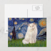 Carte Postale Nuit étoilée - chat perse blanc (Devant / Derrière)