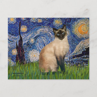 Carte Postale Nuit étoilée - Chat siamois à pointes de phoque
