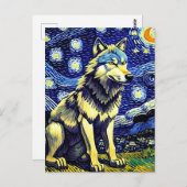Carte Postale Nuit étoilée de loup gris (Devant / Derrière)