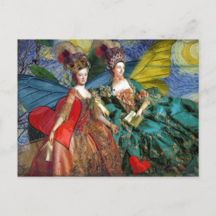 Carte Postale Nuit étoilée Demoiselles Rococo Ailes de Papillon