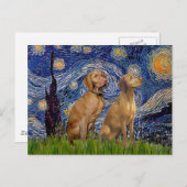 Carte Postale Nuit étoilée - Deux Vizslas (Devant / Derrière)