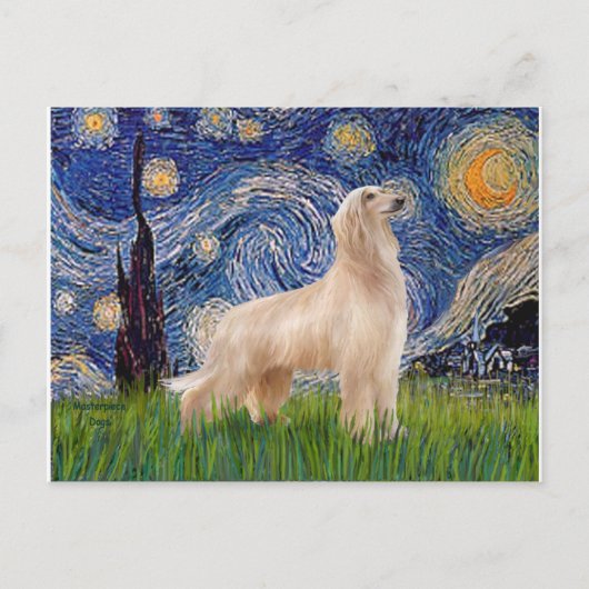 Carte Postale Nuit étoilée - Lévrier Afghan (support crème) (Devant)