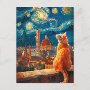 Carte Postale Nuit étoilée sur Florence   Art du chat roux
