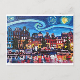 Carte Postale Nuit étoilée sur le canal d'Amsterdam