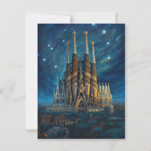 Carte Postale Nuit étoilée sur Sagrada Familia Barcelona