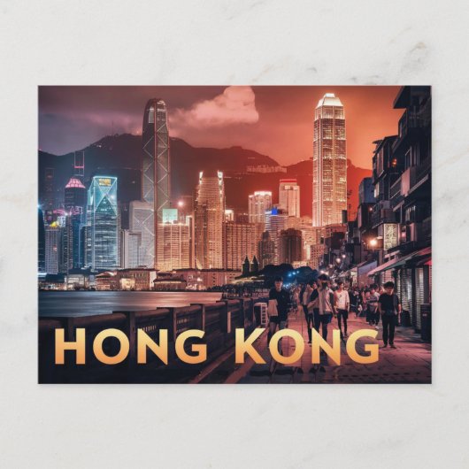 Carte Postale Nuit Hong Kong en Chine (Devant)