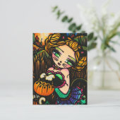 Carte Postale Nuit Lune Halloween Kitty Chat Fille Imaginaire Ar (Debout devant)