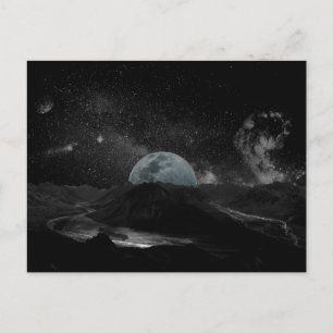 Carte Postale Nuit Lune Noire et Blanche Sky Mountain Galaxy Pos