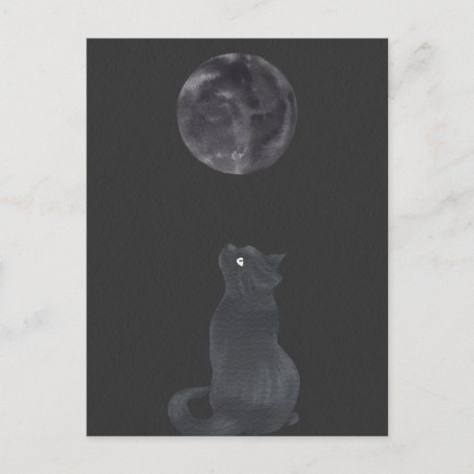 Carte Postale Nuit noire Mysical Lune chat (Devant)