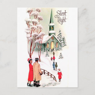 Carte Postale Nuit silencieuse, église à Noël, fête de fin d'ann
