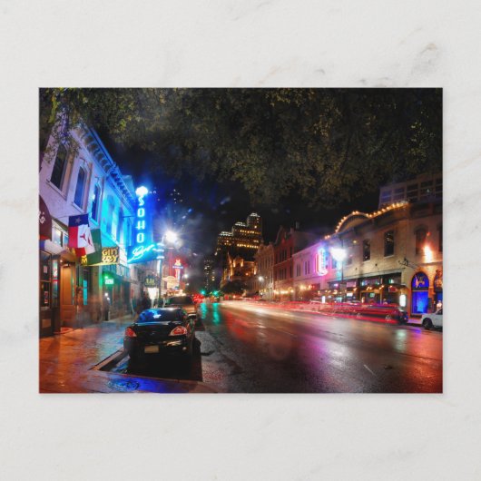 Carte Postale Nuit sur 6th Street - Austin Texas (Devant)
