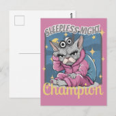 Carte Postale Nuits Blanches Insomnie Chat Sphynx Maman (Devant / Derrière)