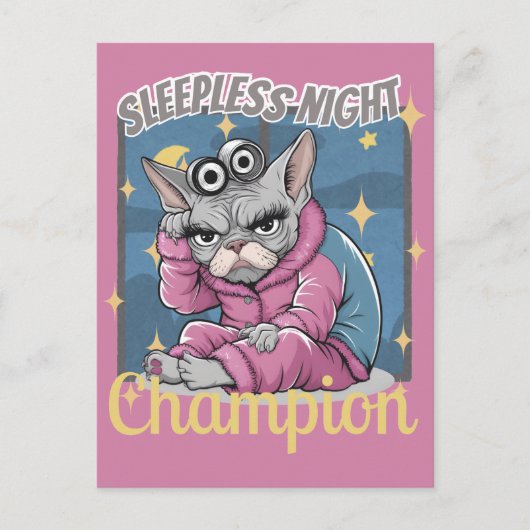 Carte Postale Nuits Blanches Insomnie Chat Sphynx Maman (Devant)