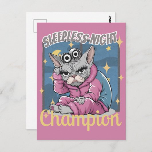 Carte Postale Nuits sans sommeil Insomnia Sphynx Chat Maman (Devant / Derrière)