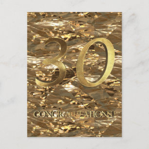 Carte Postale Numéro 30 30e anniversaire Typographie d'or