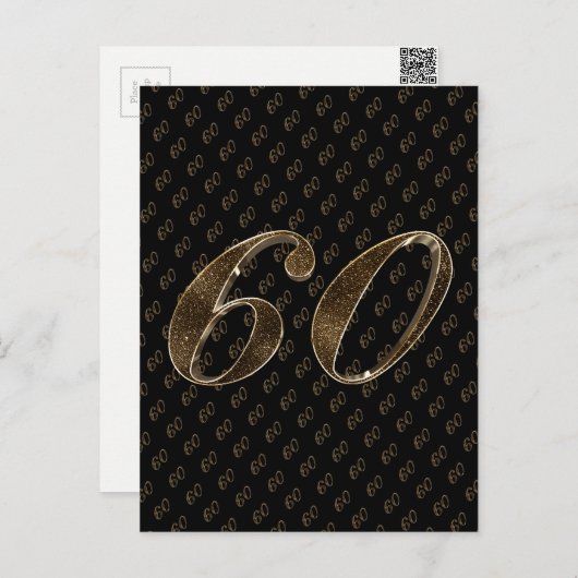 Carte Postale Numéro 60 Black Gold 60th Birthday Diamond Mariage (Devant / Derrière)