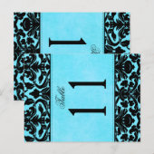 Carte Postale Numéro de la table à deux côtés bleu et noir Damas (Devant / Derrière)