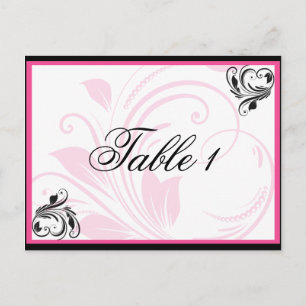 Carte Postale Numéro de la table de défilement florale noire et