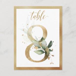 Carte Postale Numéro de la table d'or du feuillage vert, tableau