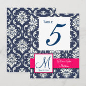 Carte Postale Numéro de la table Mariage damassé de la marine ro (Devant / Derrière)