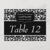 Carte Postale Numéro de la table mariage Modèle de Damas (Devant)