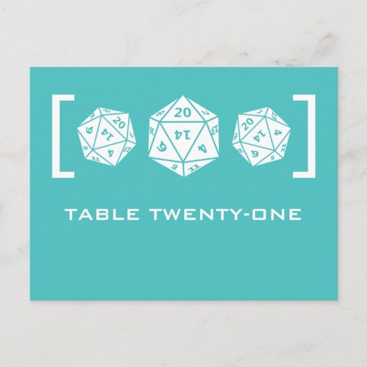 Carte postale Numéro de table Aqua D20 Dice Gamer (Devant)