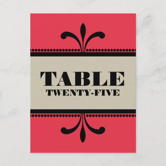 Carte postale Numéro de table Art Déco Fancy Rouge (Devant)