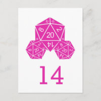 Carte postale Numéro de table de dés D20 rose