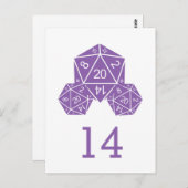 Carte postale Numéro de table de dés D20 violet (Devant / Derrière)