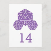 Carte postale Numéro de table de dés D20 violet (Devant)