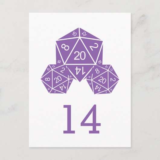 Carte postale Numéro de table de dés D20 violet (Devant)