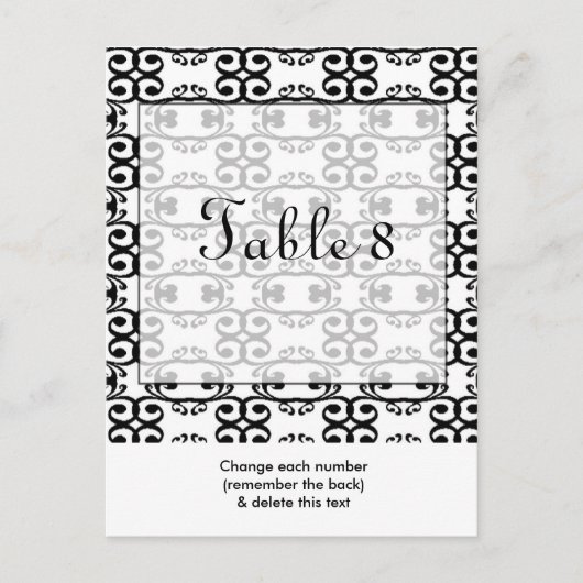 Carte postale Numéro de table de Mariage noir blan (Devant)