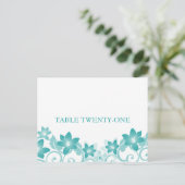 Carte postale Numéro de table florale simple Aqua (Debout devant)